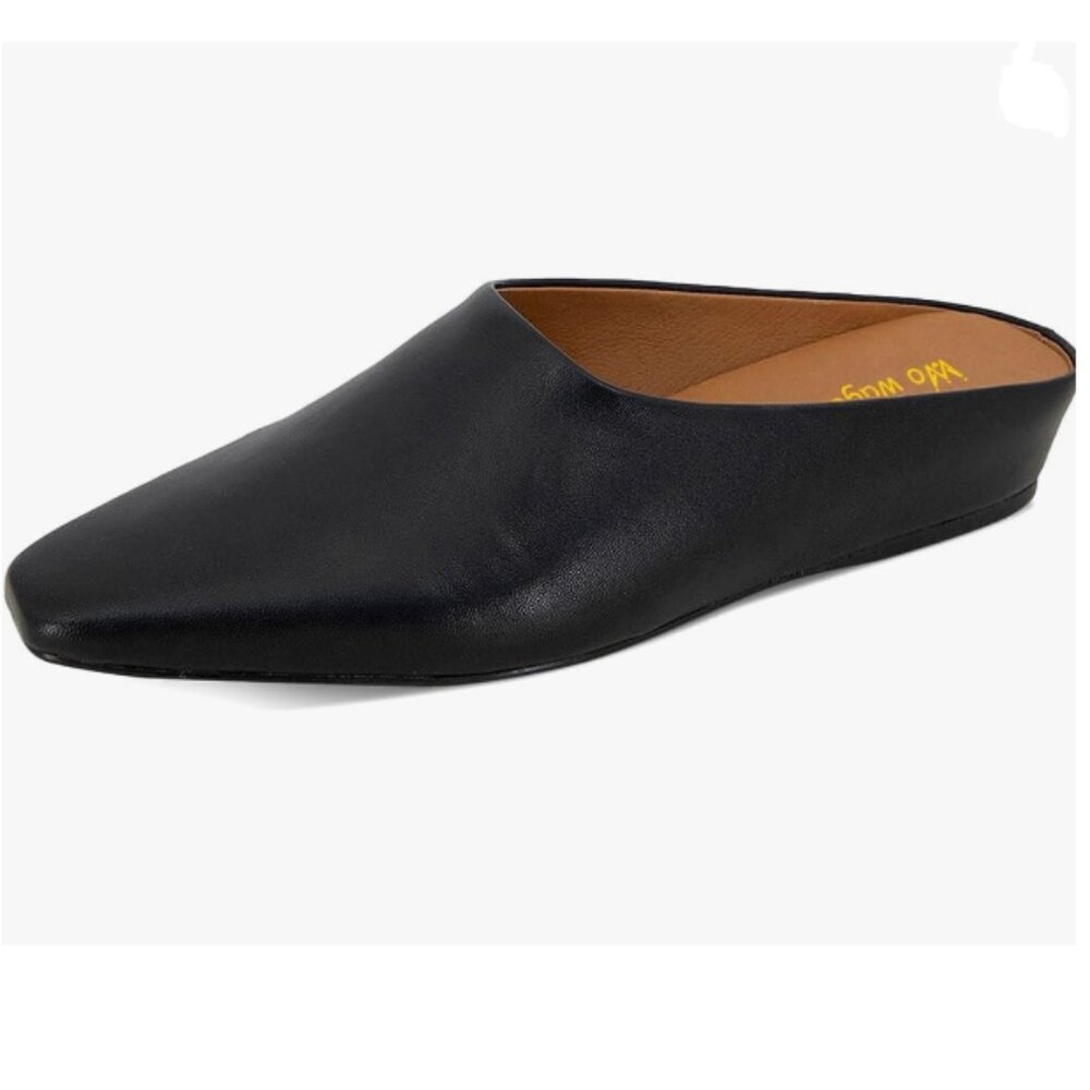 Wo Wagas Black Mules Low Wedge Heels Slippers Square Toe Slip On Shoe Indoor